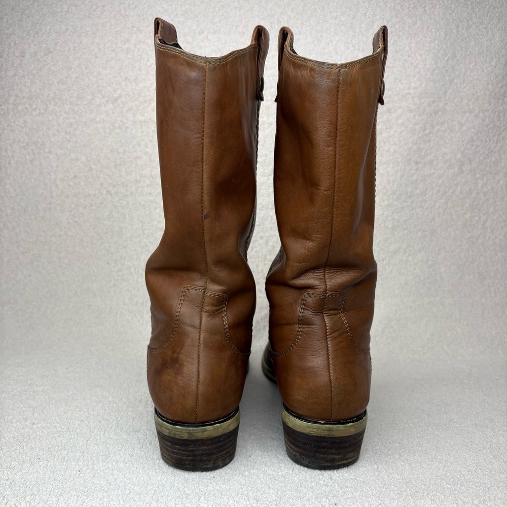 Kate Preston Jessie Leather Western Boots Women 8.5 Brown Pull On Faux Fur Lined - Picture 5 of 14